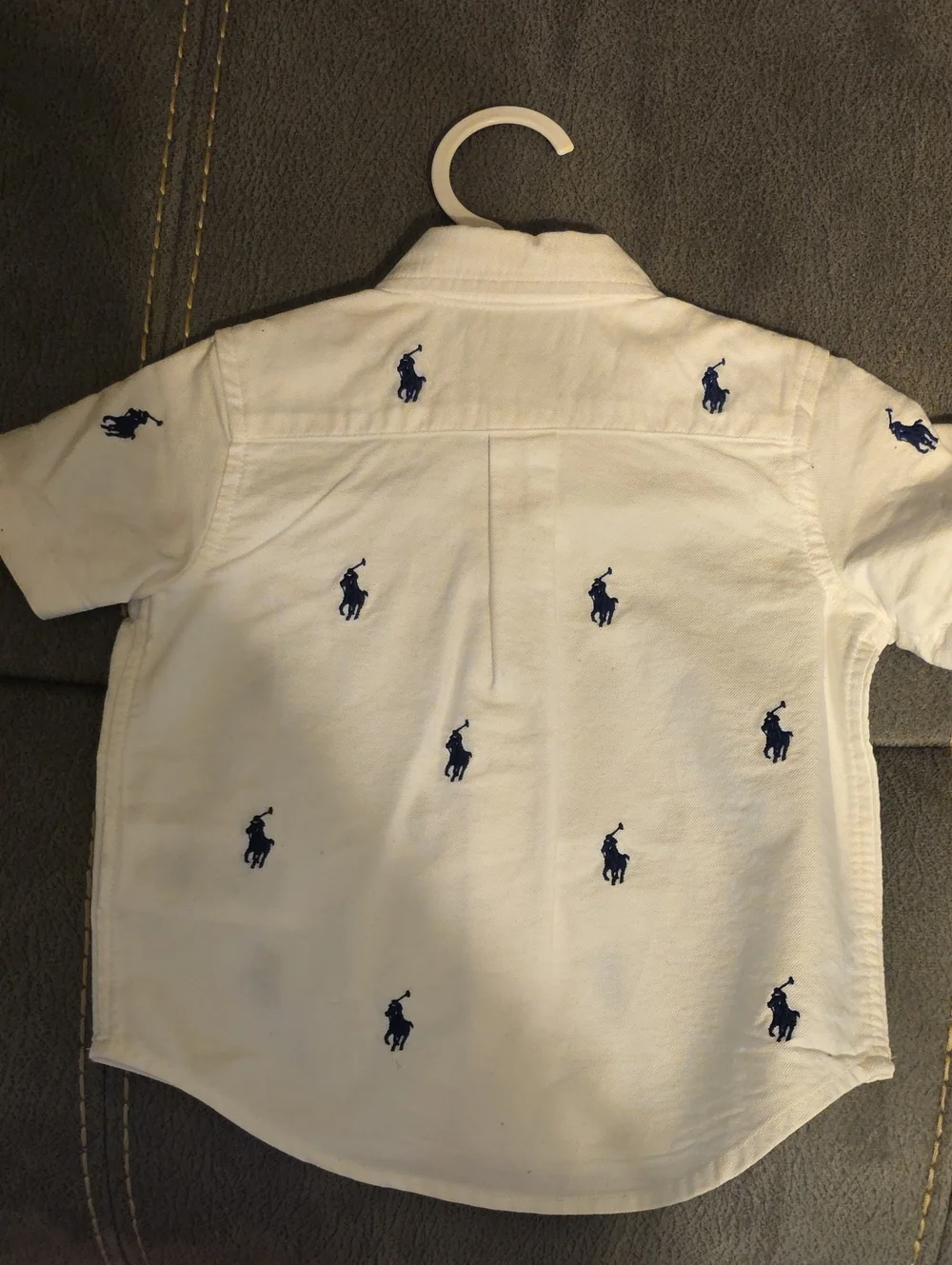 Ralph Lauren White Short-Sleeve Button-Down Shirt with Navy Polo Embroidery